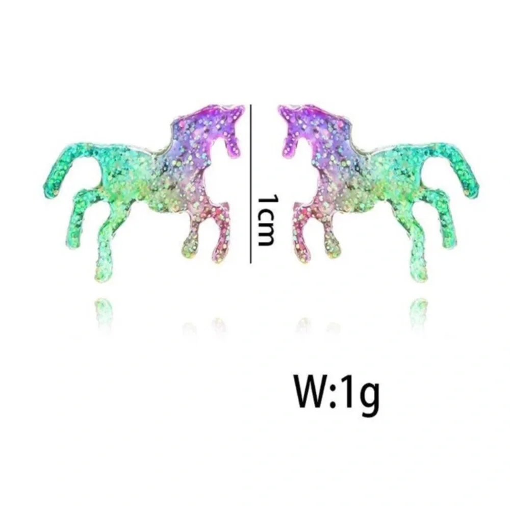 Unicorn Ombré Glitter Festival Sparkle Pierced Stud Earrings NIBag